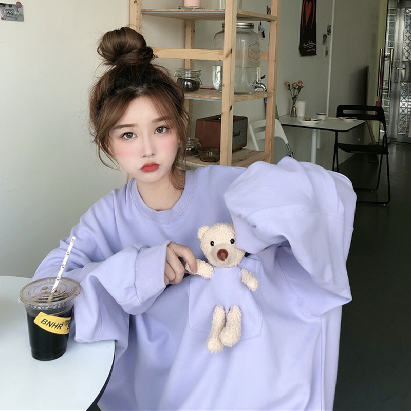 Áo Sweater Nữ Tay Dài In Hình Gấu Phong Cách Hàn Quốc