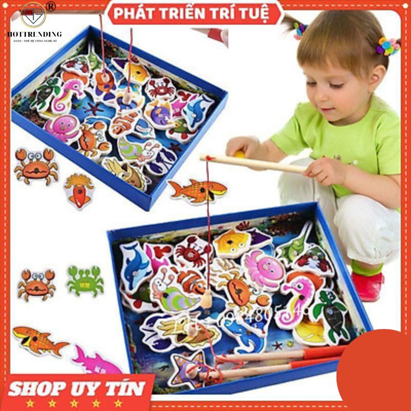 Bộ Đồ Chơi Câu Cá 34 Sinh Vật Biển Bằng Gỗ Tự Nhiên An Toàn Nam Châm Cho 2 Bé Chơi Phát Triển Trí Tuệ