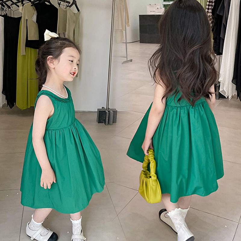 Đầm Công Chúa Không Tay Cổ Tròn Phong Cách Hàn Quốc Thời Trang Mùa Hè Cho Bé Gái