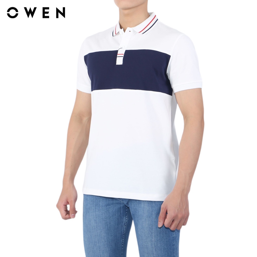 Áo polo ngắn tay Nam Owen Cotton Bodyfit Navy trắng - APV23791