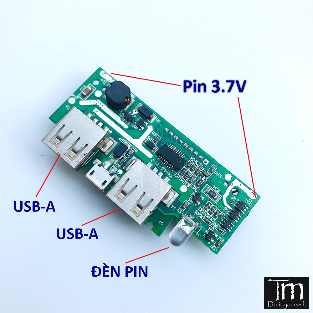 Mạch Sạc Dự Phòng 12W Hiển Thị LCD Mạch Xanh