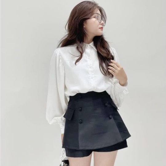 Chân váy tầng túi bên phối nút lưng cạp cao FM STYLE | Quần giả váy phối nút | Fmstyle Shop  2202184