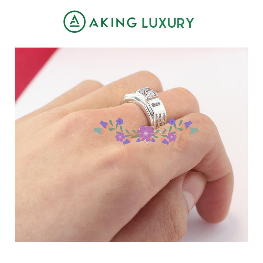 Nhẫn bạc nam  AKING LUXURY AK23 cao cấp, Nhẫn bạc nam thật đẹp đính đá tôn lên vẻ lịch thiệp , nam tính