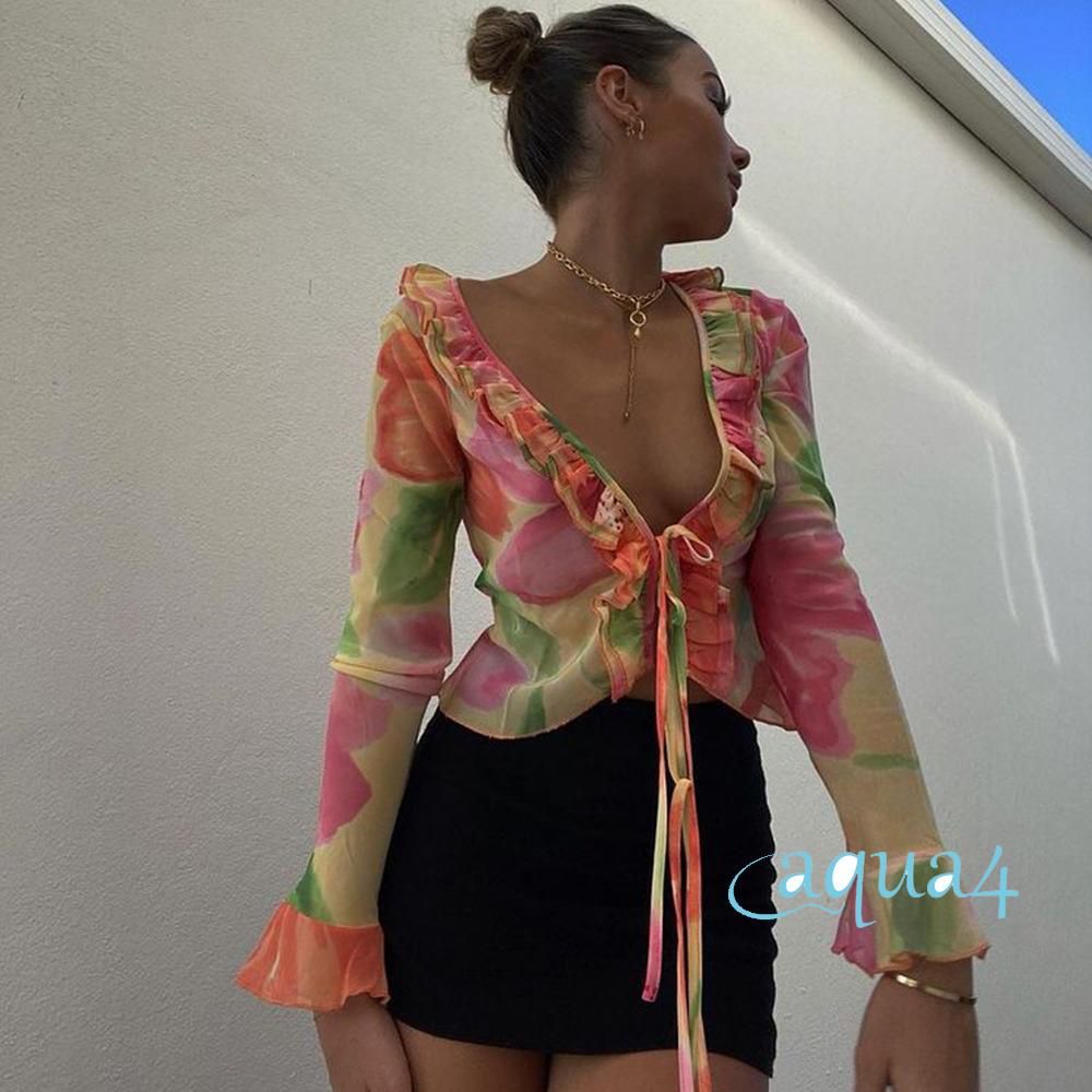 Anana-áo Khoác Cardigan Ren Xuyên Thấu In Họa Tiết Hoa Màu Cam Cho Nữ