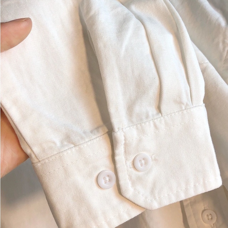 【ZHELIHANGFEI】Áo Sơ Mi Trắng Tay Dài Form Rộng Theo Phong Cách Preppy Dễ Phối Đồ