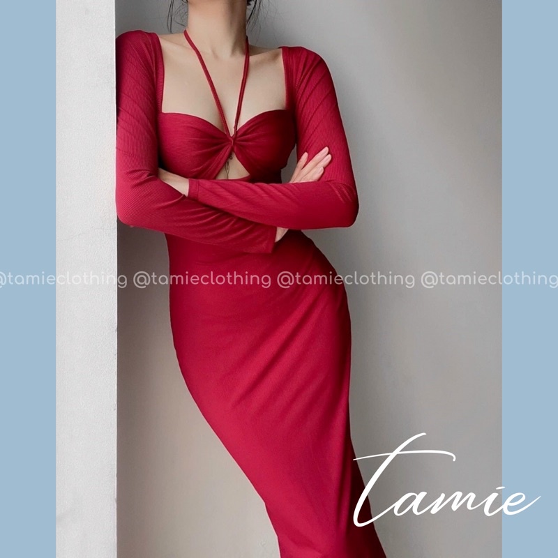 Đầm Body Tay Dài Khoét Nhún Ngực ARIEL DRESS tamieclothing