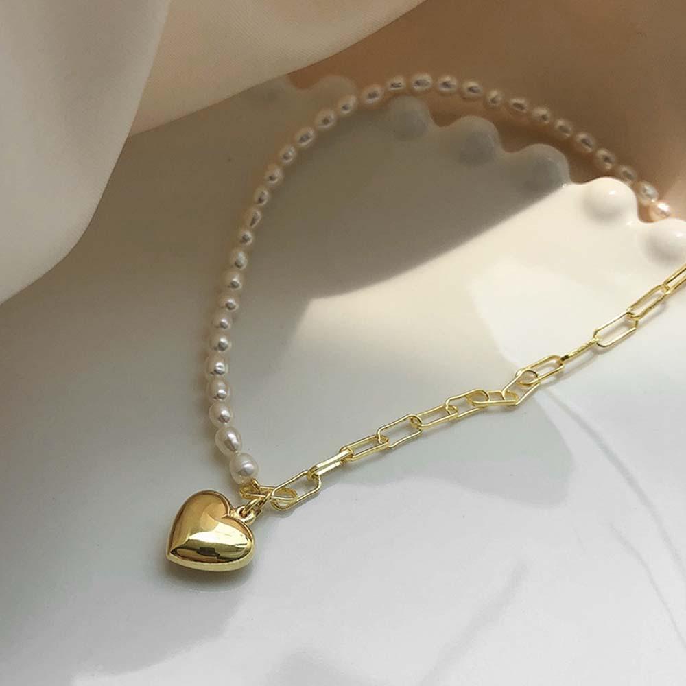 AROMA Vòng cổ Mặt Hình Trái Tim Đính Ngọc Trai Nhân Tạo Thời Trang