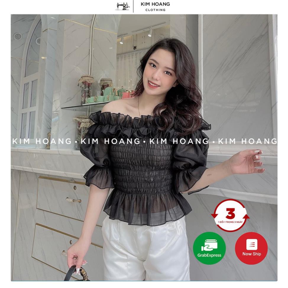 Áo croptop ôm, áo croptop tay ngắn bánh bèo sexy kiểu tay bồng bèo nhún Mophus MA005