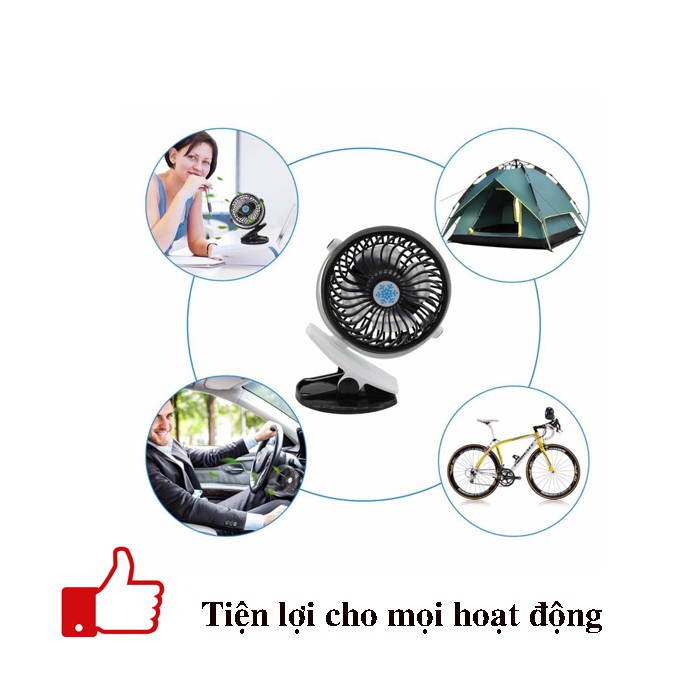 Quạt kẹp tích điện xoay 360 độ XH09, quạt tích điện mini kẹp bàn siêu tiện lợi