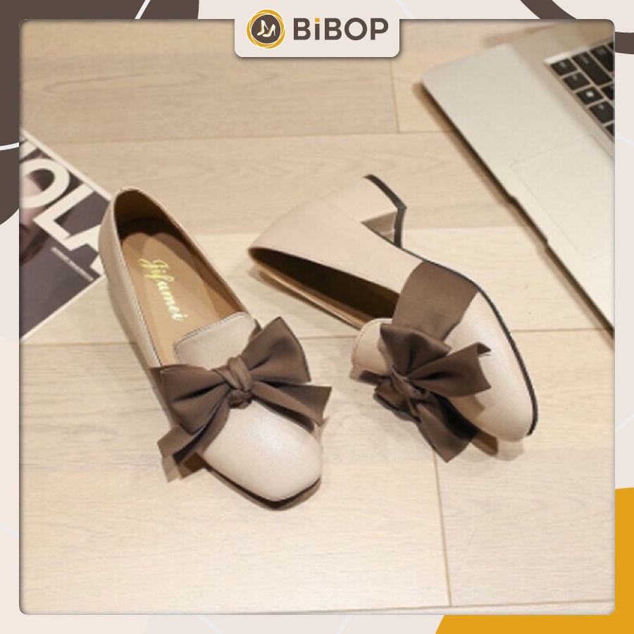 Giày cao gót đế vuông 5p đính nơ xinh xắn - Giày dép nữ Bibop N6