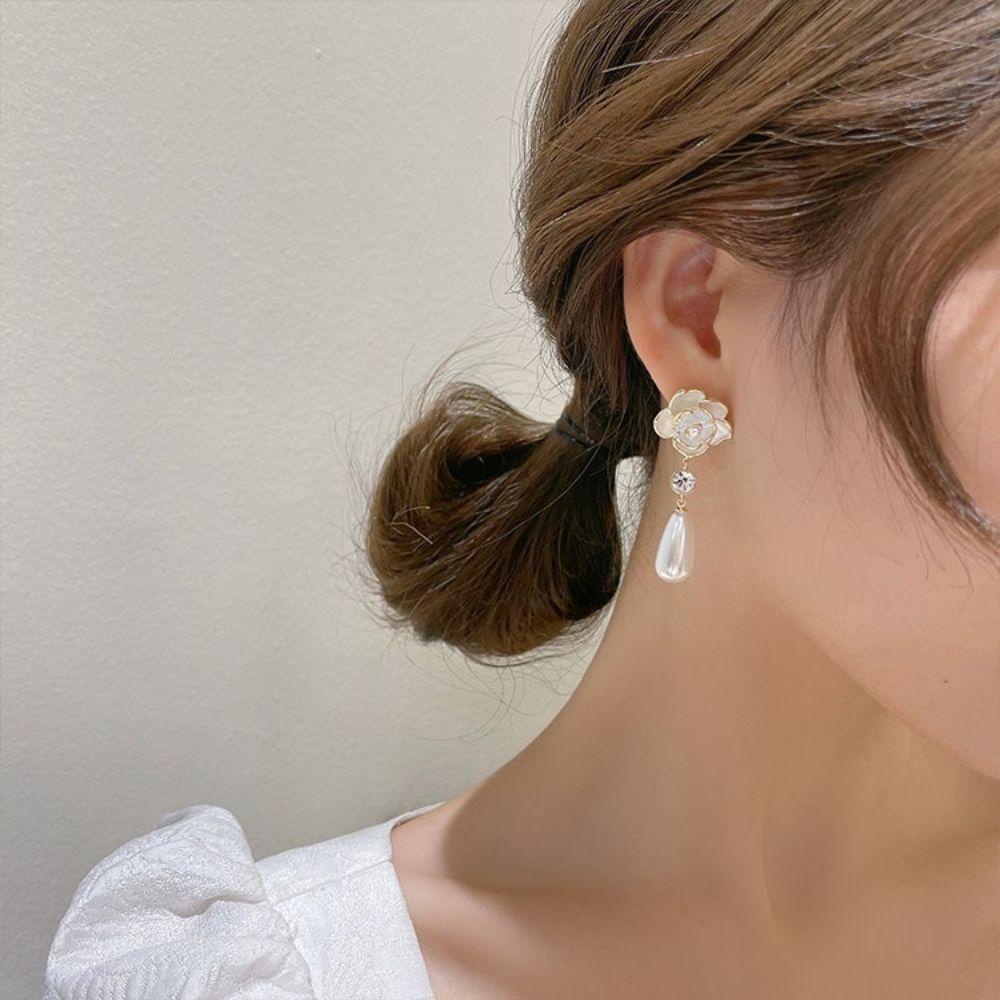 Bông tai nụ giọt nước hoa trà ngọc trai khí chất thời trang thanh lịch ngọt ngào quà tặng tinh tế phong cách Hàn