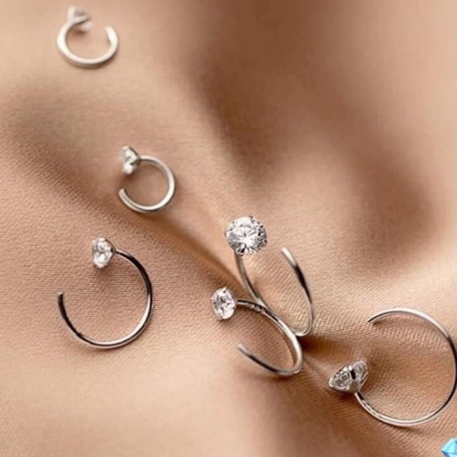 Bông tai móc đá cá tính nhỏ xinh bạc ta- THJ SLIVER