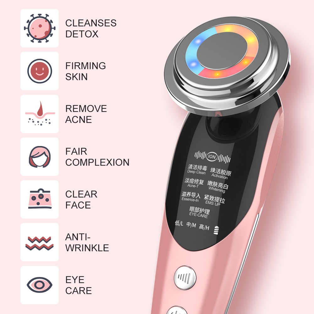 Máy Mát Xa Nâng Cơ Mặt 7 Trong 1 Có Đèn Led Chuyên Dụng Cho Chăm Sóc Da Mặt