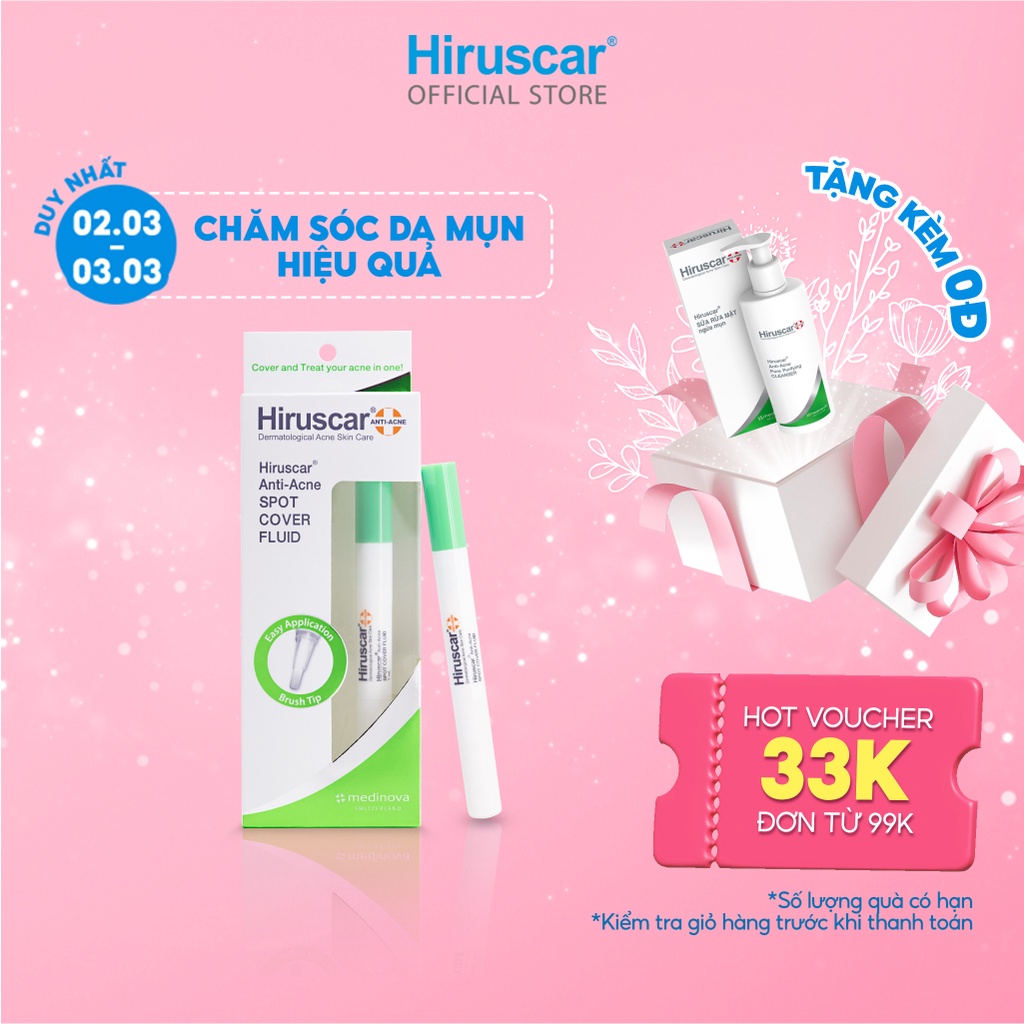 [Mã COSHIRU325 - 10% đơn 250K] Kem che khuyết điểm và ngăn ngừa mụn Hiruscar Anti Acne Spot Cover Fluid 1ML