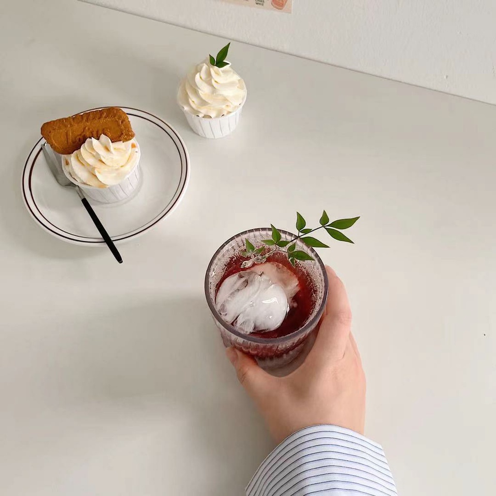 Ly, Cốc Thủy Tinh Uống Sọc Dọc Home Cafe Cup (K Có Ống Hút)