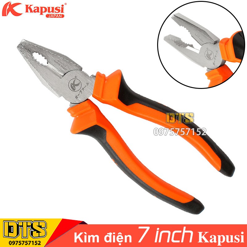 Kìm điện công nghiệp kiểu Nhật Kapusi JAPAN 7 inch, hợp kim thép Niken cao cấp, thiết kế tiên tiến tiết kiệm 30% lực bấm