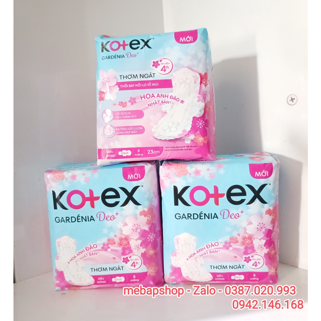 BĂNG VỆ SINH KOTEX HOA ANH ĐÀO GARDENIA DEO+ 23CM  8M
