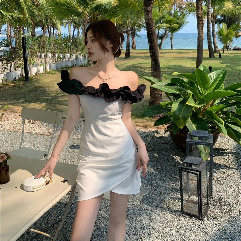 Đầm trễ vai dáng ngắn phong cách pháp cổ điển thời trang xinh xắn cho nữ