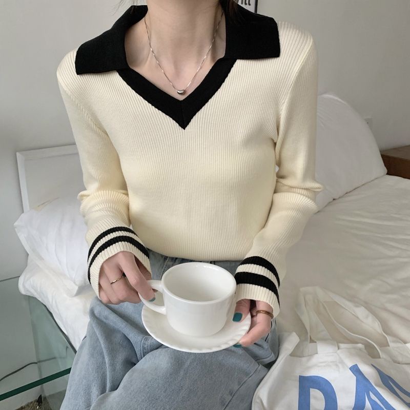 Áo Sweater Cổ Polo Tay Dài Ôm Dáng Thời Trang Thu Đông Mới Cho Nữ