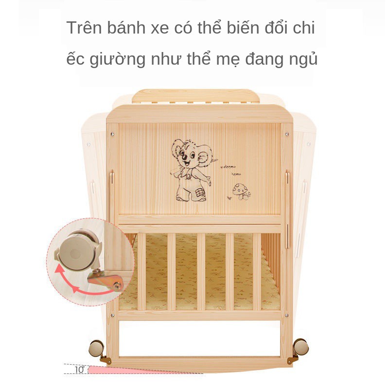 NôiNôi ghép gỗ nguyên khối giường lớn cho trẻ sơ sinh, không sơn, bb, nôi, em đa năng <