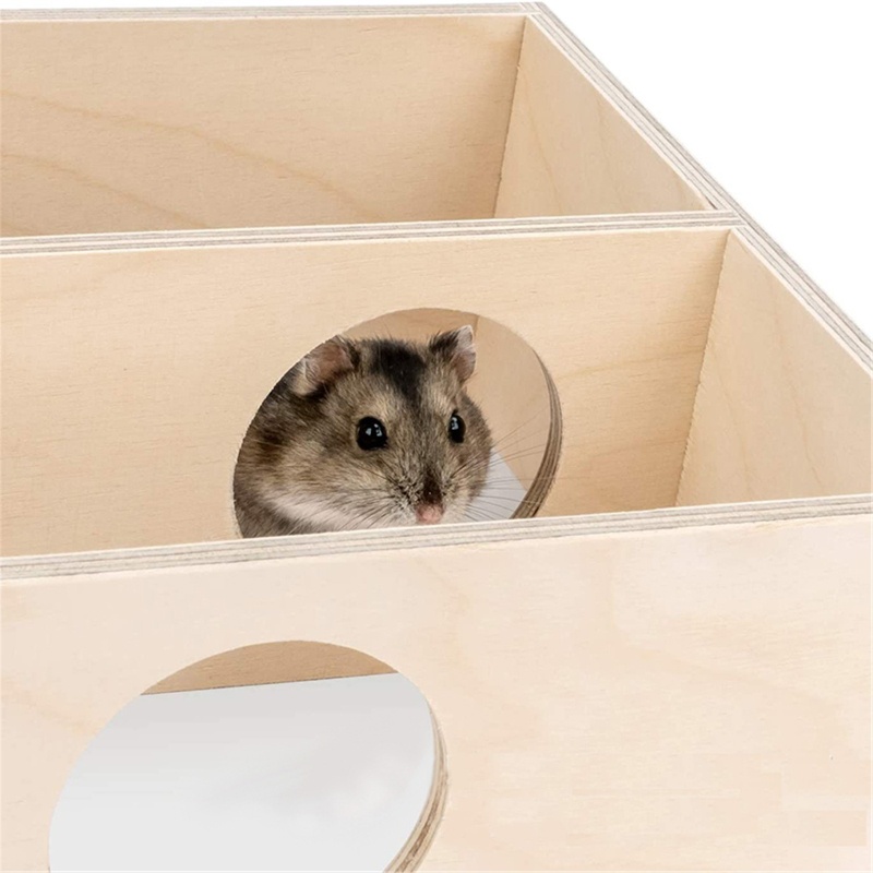 Thùng gỗ nhà ở nơi ẩn náu với 2 buồng cho động vật nhỏ chuột hamster/ chuột chinchillas/ chuột lang