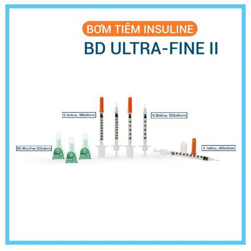 HỘP 100 cây bơm kim tiêm Insulin tiểu đường 0.3 mL, 0.5 mL, 1 mL BD ULTRA - FINE II SHORT NEEDLE   -  U100 đái tháo đườn