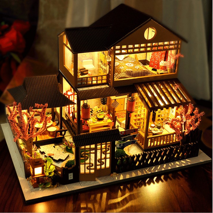 Mô hình nhà DIY Doll House A Day Of Okayama Kèm Mica Chống bụi, Bộ dụng cụ, Keo dán và Bộ phát nhạc