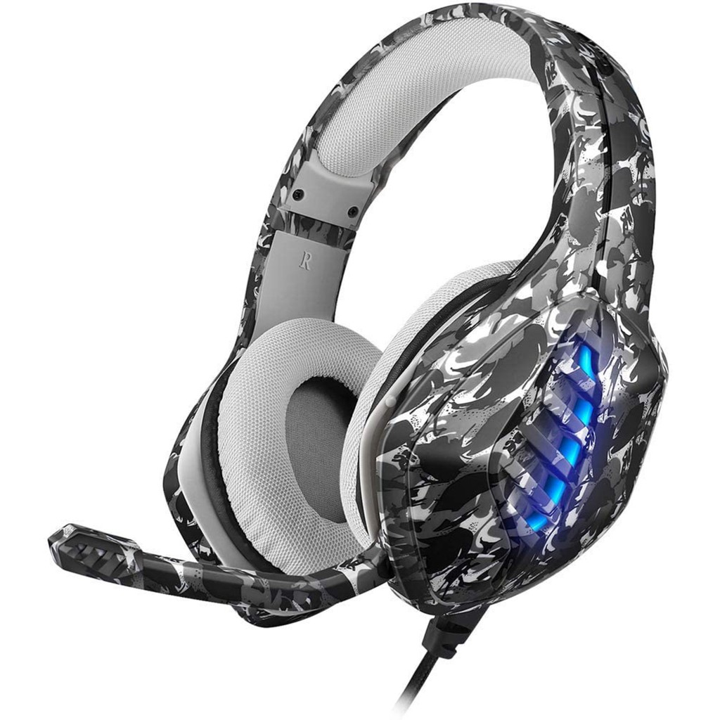 Tai Nghe Chơi Game Chụp Tai Có Micro Giảm Tiếng Ồn Có Đèn Led J1 Họa Tiết Rằn Ri