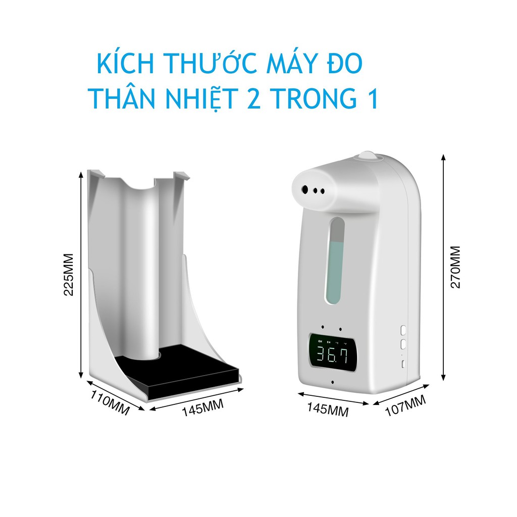 Máy đo thân nhiệt tự động tích hợp rửa tay khử khuẩn. Thiết bị K10 PRO đo trán, đo tay độ chính xác cao.