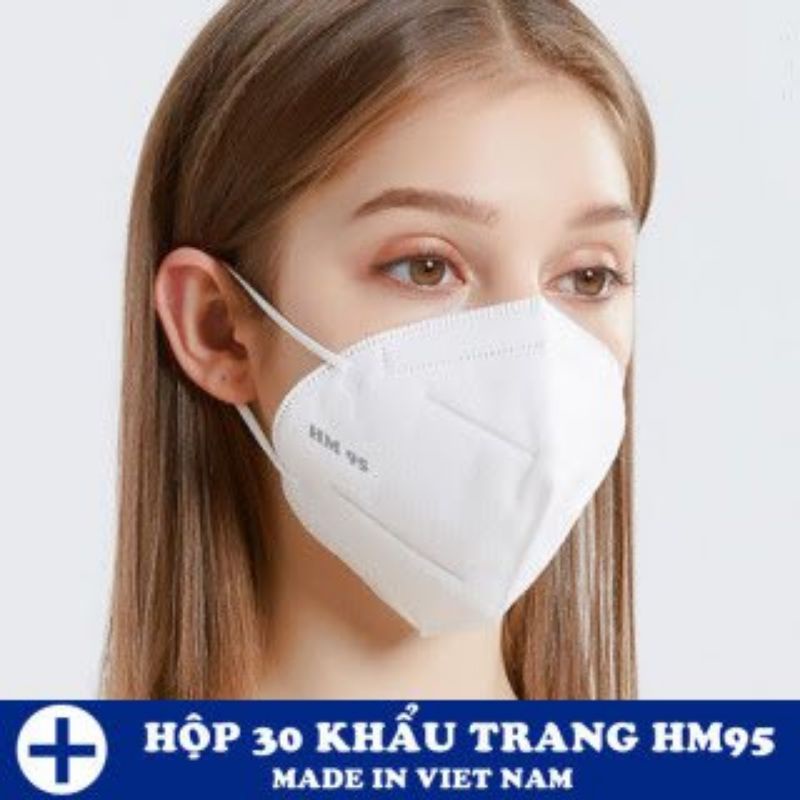Hộp 25-30 Cái Khẩu Trang N95 2 Cái/Túi KHÔNG VAN Màu Trắng HM95 Mask 5 Lớp Chống Bụi Mịn PM2.5 Thanh Nẹp Mũi Chắc Chắn