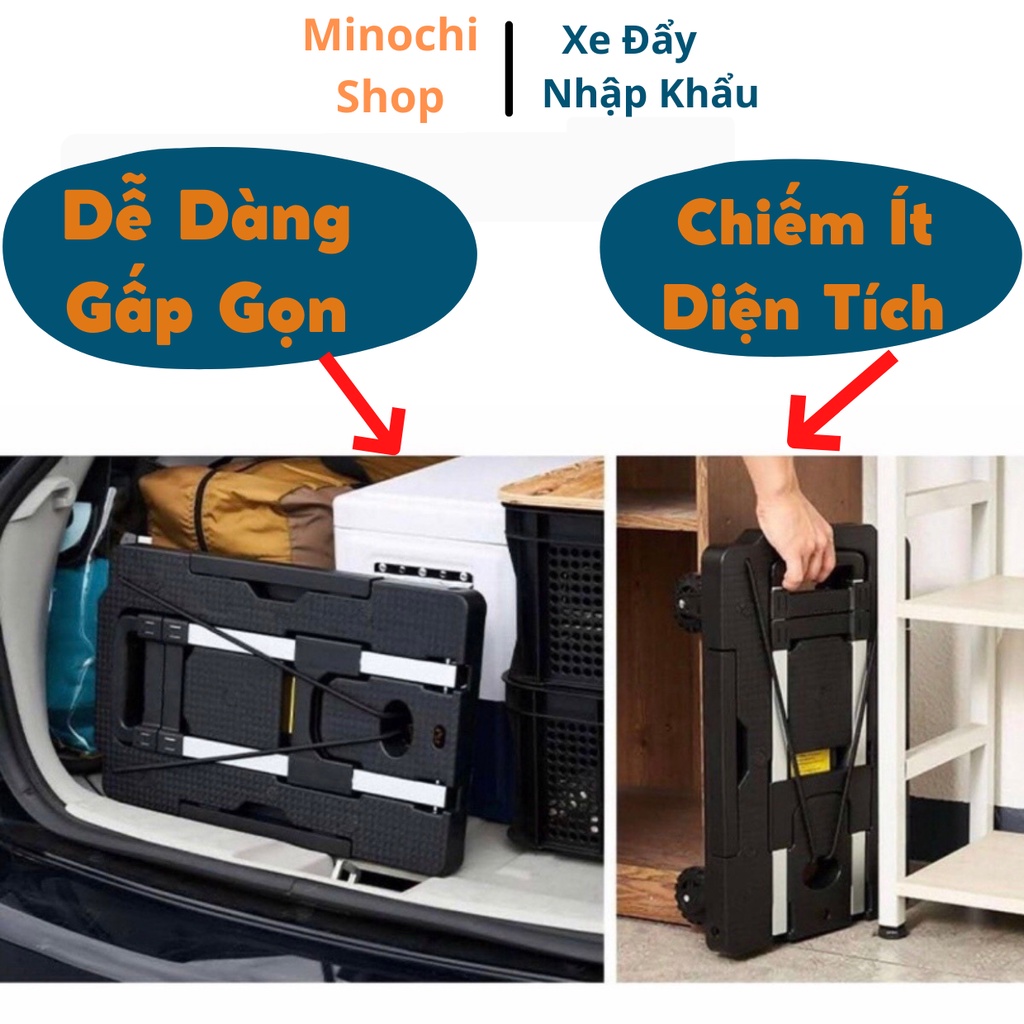 Xe Đẩy Hàng Xe Kéo Hàng Gấp Gọn Có Bánh Xe Cao Su Chống Ồn Tải trọng Lớn 150kg-XKD05