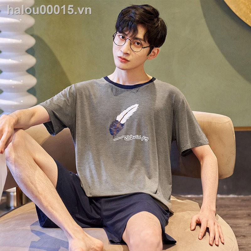 ◕✿Ready stock✿  Modal pajamas men s summer vest youth large size sleeveless loose thin ice silk home service suit summer