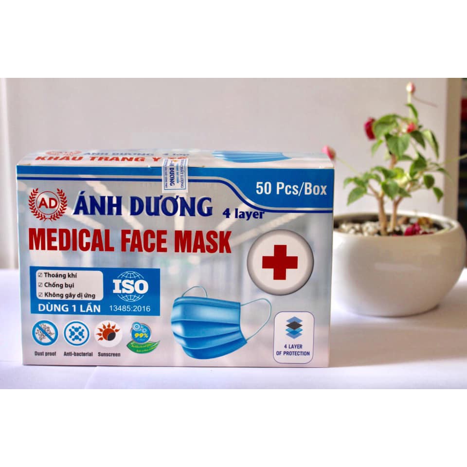 KHẨU TRANG Y TẾ ÁNH DƯƠNG 💋 FREE SHIP💋   4 Lớp  - 50 chiếc/hộp, Ngăn Ngừa Vi Khuẩn và Khói Bụi
