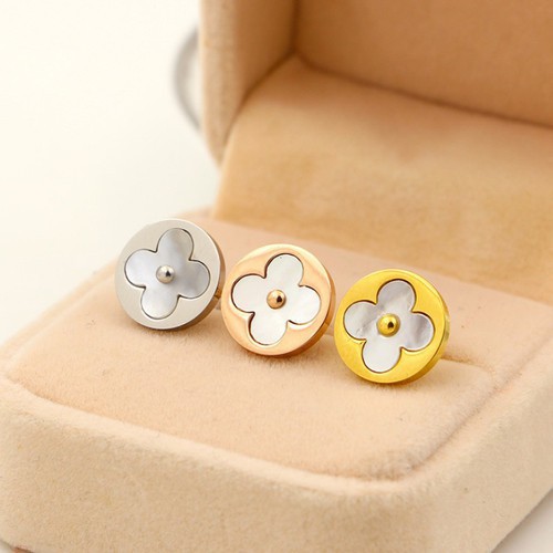 Bông Tai Tròn Cỏ 4 Lá Xà Cừ Titan Ko Đen TT 3227