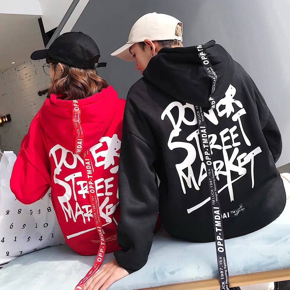 Áo Hoodie Unisex In Chữ Sau Lưng Nón 2 Lớp [ ĐEN-ĐỎ]