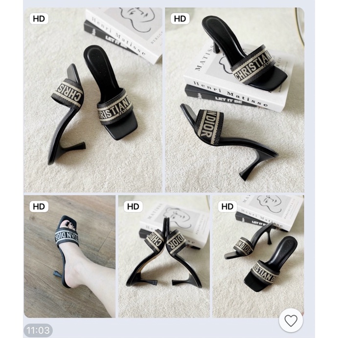 GUỐC NỮ QUAI DIOR THÊU CHỮ GÓT 7CM
