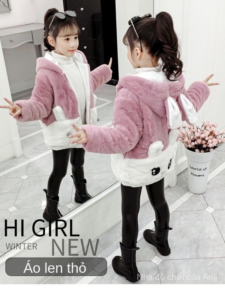 Girl With Winter Velvet Sweater Baby Girl Style Winter Clothes Rabbit Ears Sweater Coat
