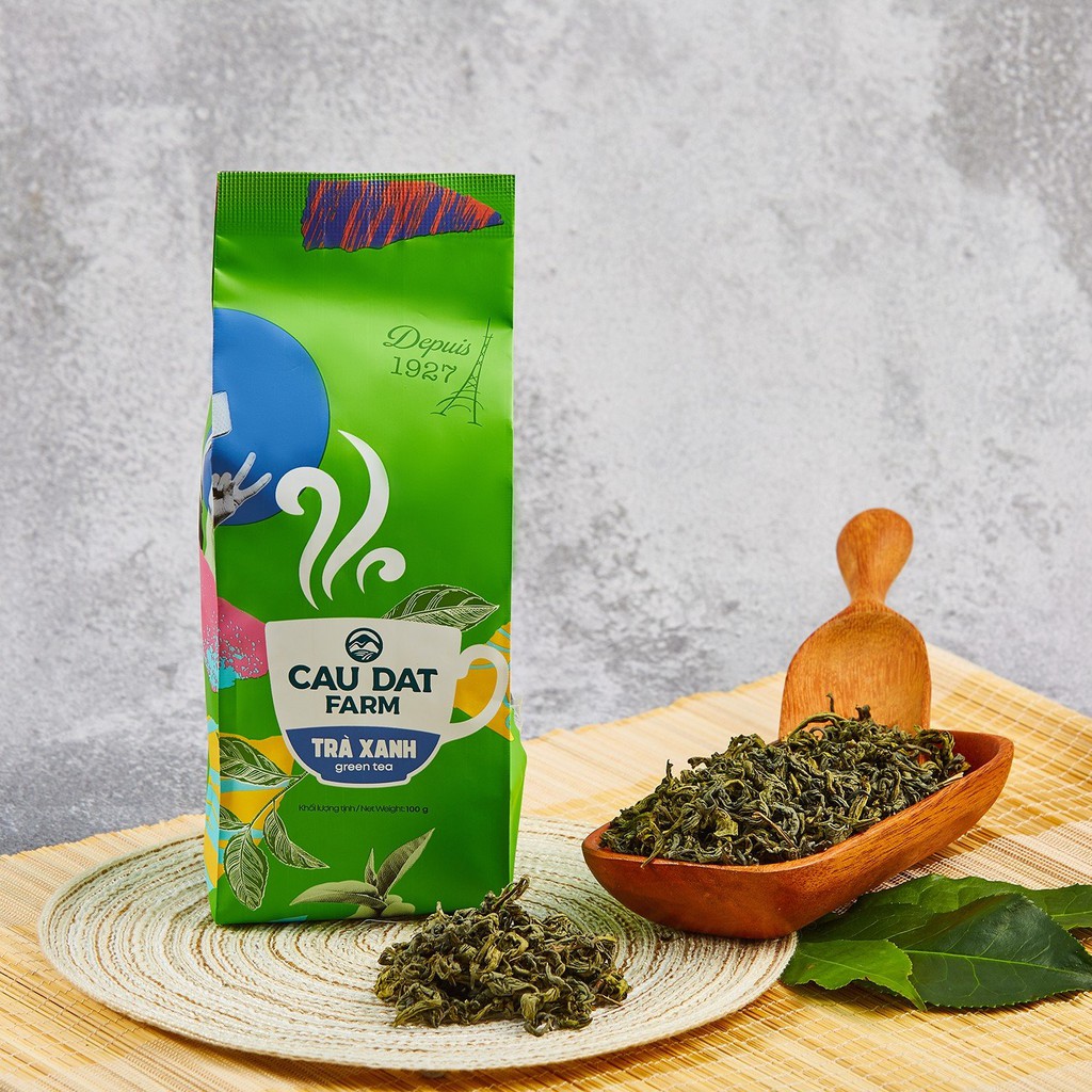 Trà xanh Cầu Đất farm túi thiếc 100g