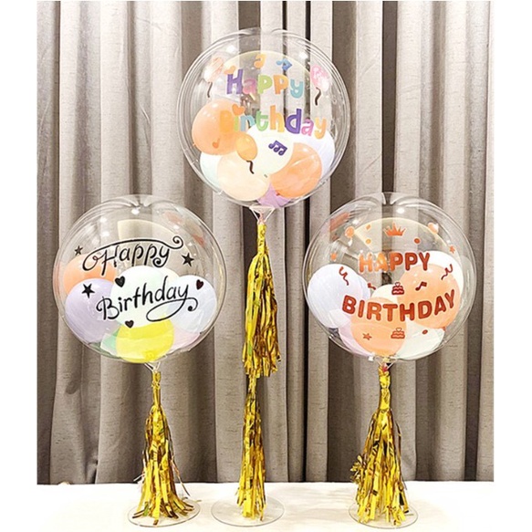 Bong bóng Jumbo trong suốt trang trí sinh nhật , Dây tua rua cột đuôi bóng, Decal dán  bóng jumbo trang trí tiệc cưới