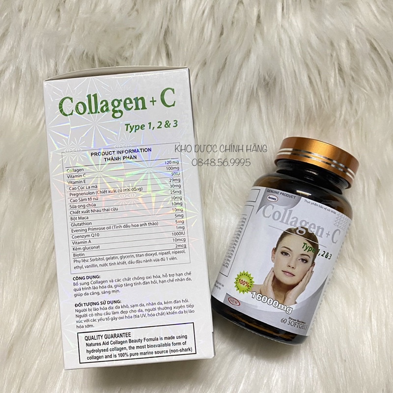 Viên uống đẹp da Collagen + C Type 123 16000mg bổ sung collagen, vitamin e giúp chống lão hóa, cải thiện nếp nhăn (60v)