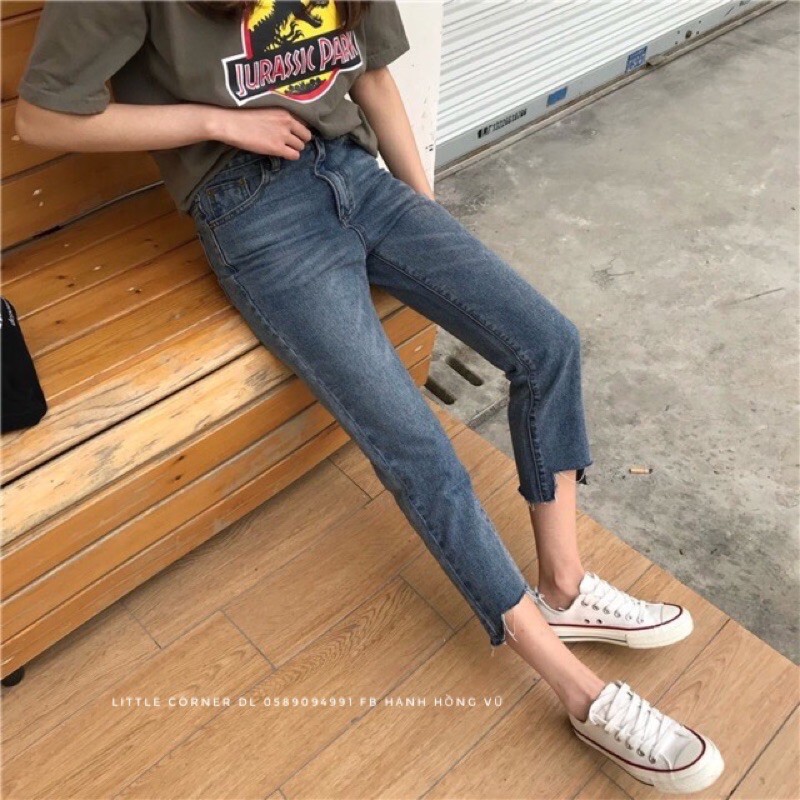 Quần jean baggy size đại Bigsize gấu cắt vuông xanh đậm lưng cao kèm ảnh thật HÀNG CÓ SẴN FREESHIP