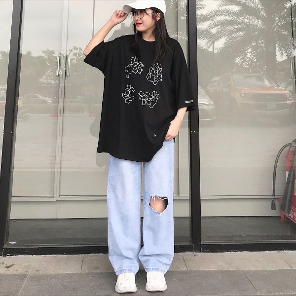 Quần Bò Nữ Ống Suông JEMCLOSET Eqe Quần Rách Gối Form Rộng Phong Cách Trẻ Trung Năng Động Thoải Mái - 2440