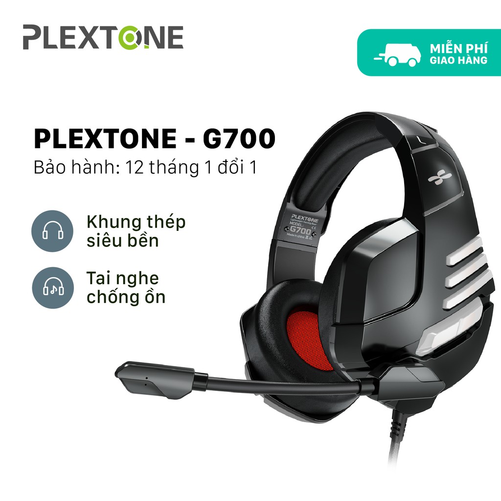Tai nghe gaming chụp tai Plextone G700, có mic xoay 180 độ, dây dù 1.2m, sử dụng cho cả điện thoại và máy tính.