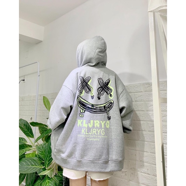 Áo Hoodie From rộng xám KLJRYG Ulzzang [ nam nữ mặc được)