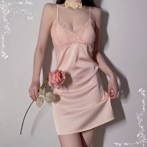 Váy Ngủ Sexy Gợi Cảm Đầm Ngủ Lụa 2 Dây Phối Ren Mềm Mại Có Mút Ngực  - Mã VN032