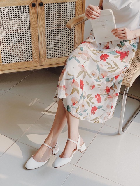 Giày sandal 3 phân mũi vuông Annmodels gót vuông siêu xinh phối quai mảnh _A022