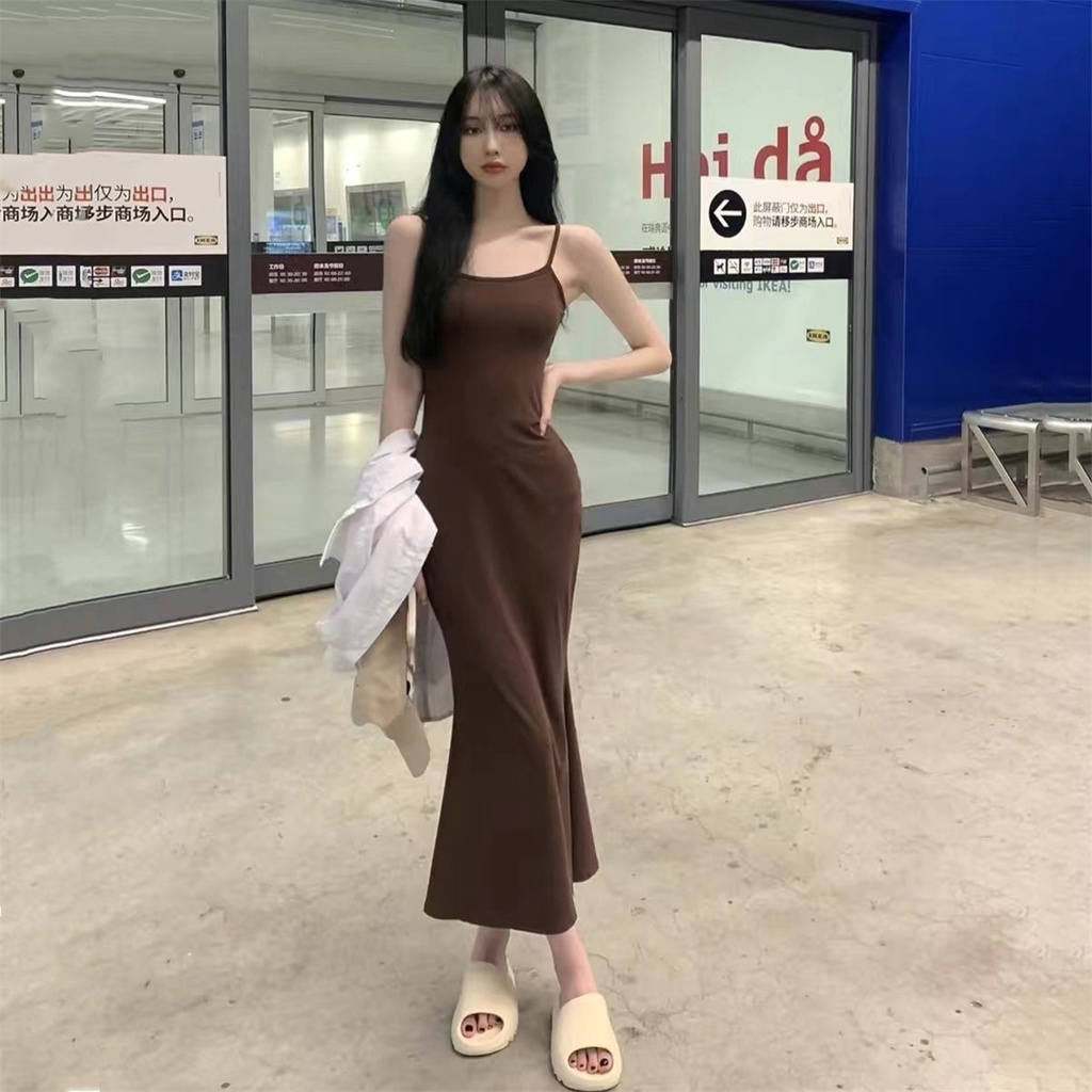 Đầm Đuôi Cá Hai Dây Không Tay Eo Lửng Thời Trang Mùa Hè Dành Cho Nữ
