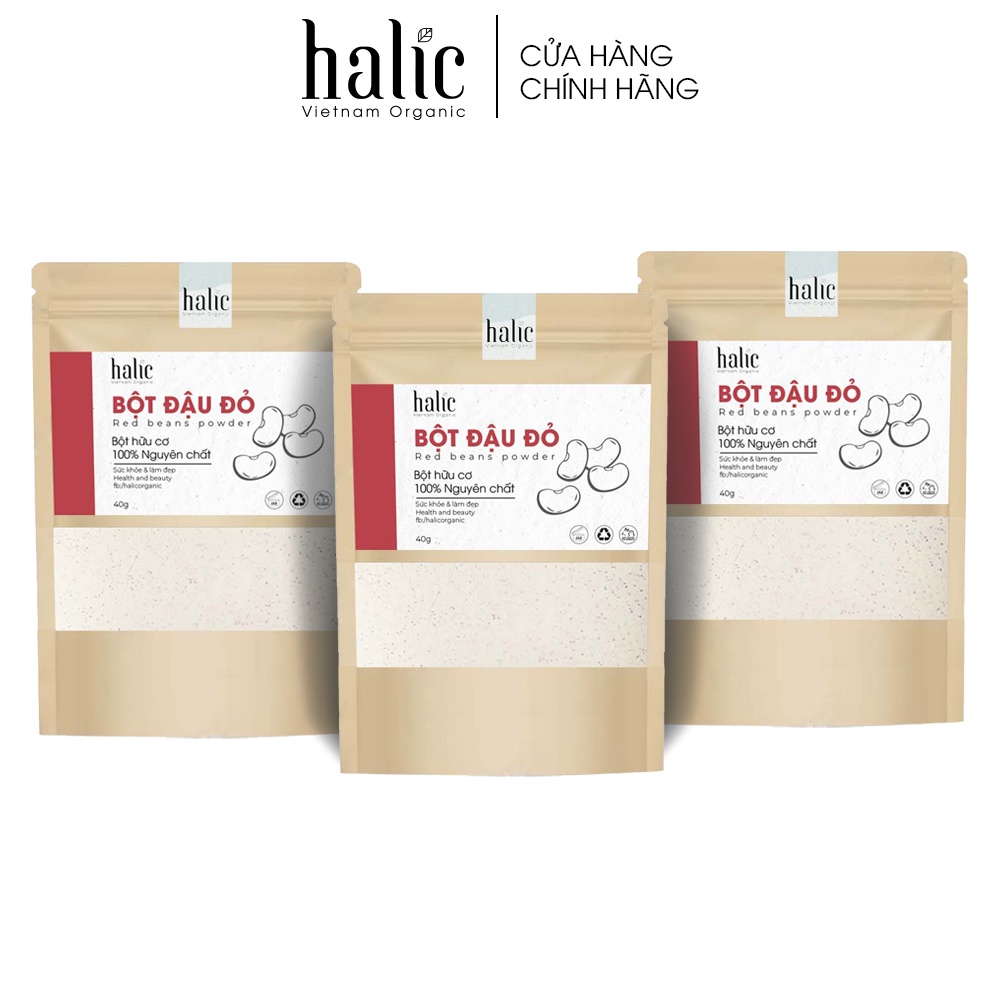 Bột Đậu Đỏ tắm trắng nguyên chất Halic Organic 40G đắp mặt nạ tắm trắng da, tẩy tế bào chết, mờ thâm nám