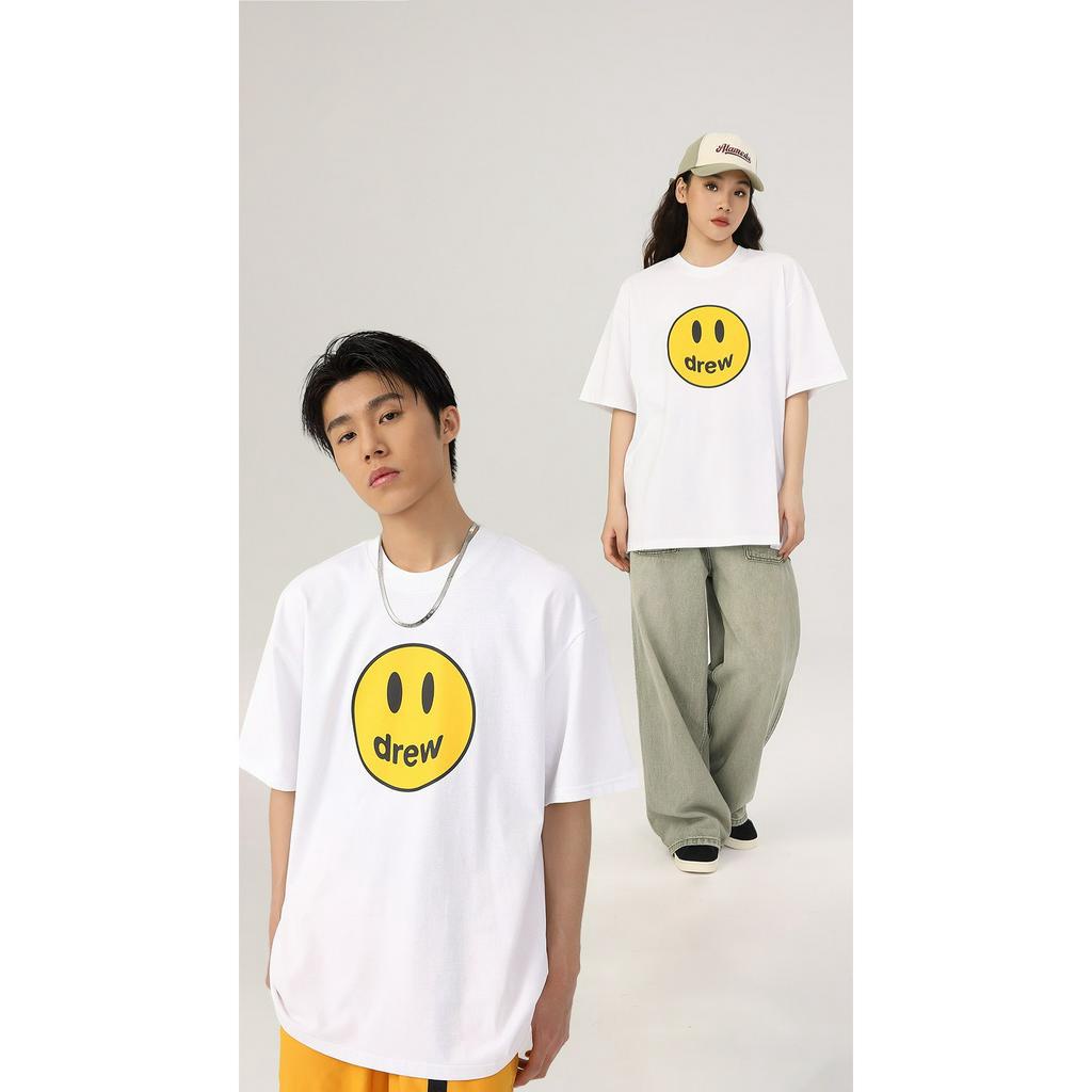 Áo Thun Unisex Tay Lỡ nam nữ, Drew House Mặt Cười Form Rộng, 100% chất Cotton, Thời Trang Cá Tính Phong Cách Hàn Quốc