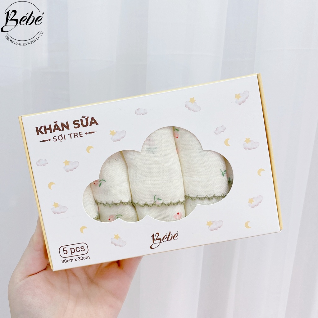 Khăn Sữa Sợi Tre BéBé Set 5 Cái Mềm Mại Xinh Xắn Cho Bé